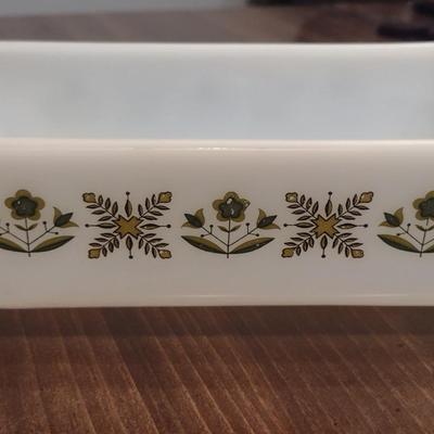 Vintage Fire King 'Green Meadow' Milk Glass Bread Pan