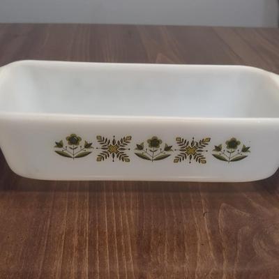 Vintage Fire King 'Green Meadow' Milk Glass Bread Pan