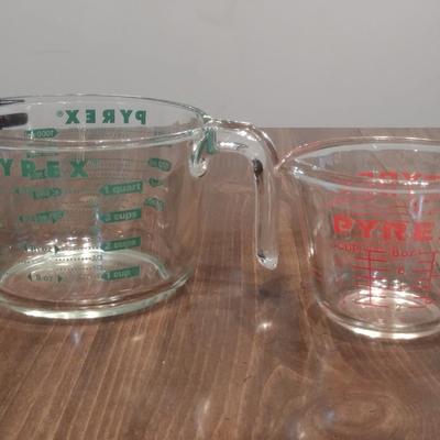 Pair of Pyrex Measuring Cups- One Cup and One Quart Capacities