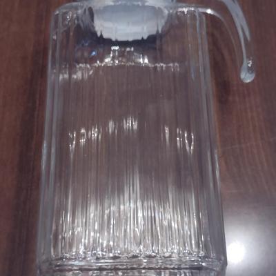 ARC France Glass Ribbed Water Pitcher/Juice Jug with Handle and Lid
