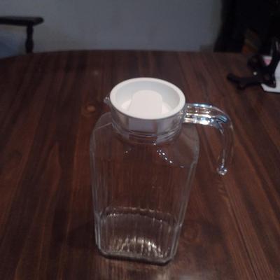 ARC France Glass Ribbed Water Pitcher/Juice Jug with Handle and Lid