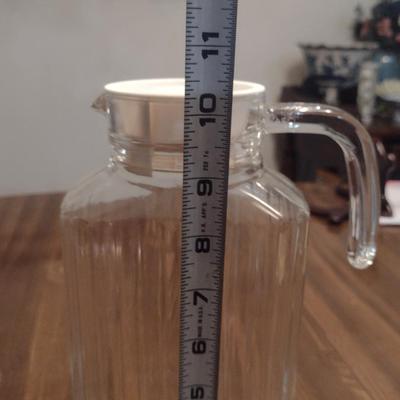 ARC France Glass Ribbed Water Pitcher/Juice Jug with Handle and Lid