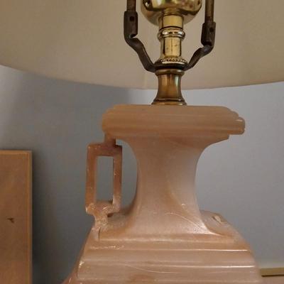 Chinoiserie Style Carved Stone Lamp & Floral Painting (BR-RG)