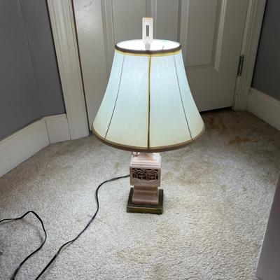 Chinoiserie Style Carved Stone Lamp & Floral Painting (BR-RG)