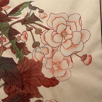 Chinoiserie Style Carved Stone Lamp & Floral Painting (BR-RG)