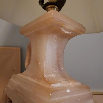 Chinoiserie Style Carved Stone Lamp & Floral Painting (BR-RG)