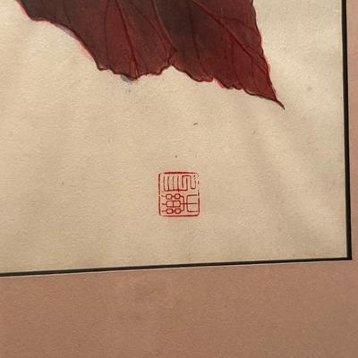 Chinoiserie Style Carved Stone Lamp & Floral Painting (BR-RG)