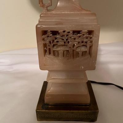 Chinoiserie Style Carved Stone Lamp & Floral Painting (BR-RG)