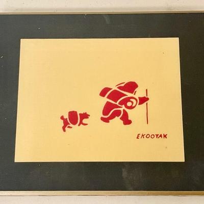Sale Photo Thumbnail #689: Includes Ekootak laminated print, terracotta Kachina, metal beaver trivet and carved box.
