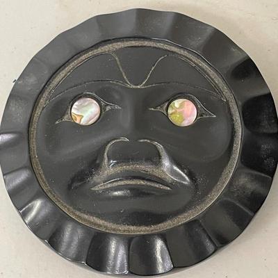 Sale Photo Thumbnail #697: Includes Ekootak laminated print, terracotta Kachina, metal beaver trivet and carved box.