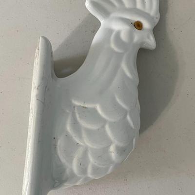Sale Photo Thumbnail #1113: Includes wooden rooster, rooster trivet and ceramic wall head/hook.
