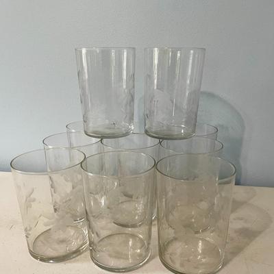 Sale Photo Thumbnail #1300: Includes a set of 11 etched juice glasses.
