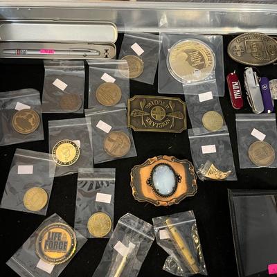 Sale Photo Thumbnail #18: Belt Buckles, Collectors items, Vintage Badges and more.