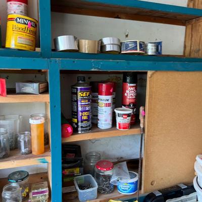 Sale Photo Thumbnail #113: Extension cords minnow buckets, shop light, Air compressor, small cabinet and more.