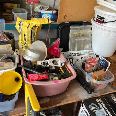Sale Photo Thumbnail #112: Extension cords minnow buckets, shop light, Air compressor, small cabinet and more.