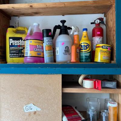 Sale Photo Thumbnail #114: Extension cords minnow buckets, shop light, Air compressor, small cabinet and more.