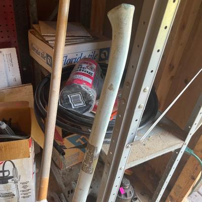 Sale Photo Thumbnail #173: Yard tools, fan, ladder, tiller, chair, hydraulic jack
Shelf does sale