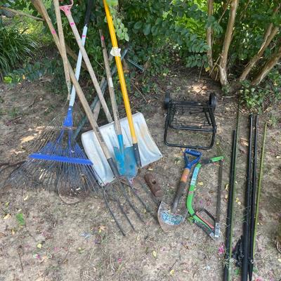 Sale Photo Thumbnail #176: Yard tools, fan, ladder, tiller, chair, hydraulic jack
Shelf does sale