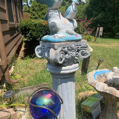 Sale Photo Thumbnail #189: Bird bath, pedestal art, solar items