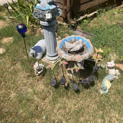 Sale Photo Thumbnail #184: Bird bath, pedestal art, solar items