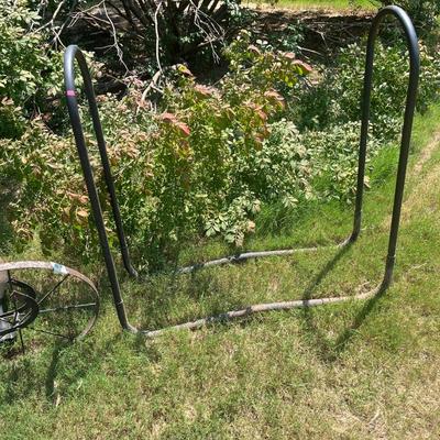 Sale Photo Thumbnail #193: Log rack, yard goose, pail, vintage push plow