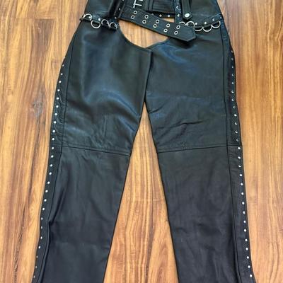 Sale Photo Thumbnail #18: Woman's leather biker chaps PAPA's leather barn black thick size S