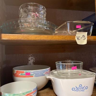 Sale Photo Thumbnail #246: Glass cake pans, and pie plates, corning-ware. and more.
