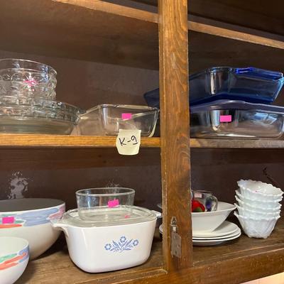 Sale Photo Thumbnail #244: Glass cake pans, and pie plates, corning-ware. and more.