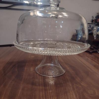 Glass Cake Pedestal with Dome Cover- Approx 11" in Diameter