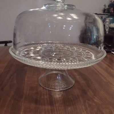 Glass Cake Pedestal with Dome Cover- Approx 11" in Diameter
