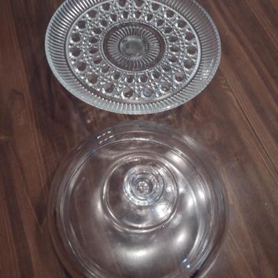 Glass Cake Pedestal with Dome Cover- Approx 11" in Diameter