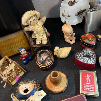 Sale Photo Thumbnail #251: Vintage Baby Clothes, Thimbles, Trinket boxes, Clock.