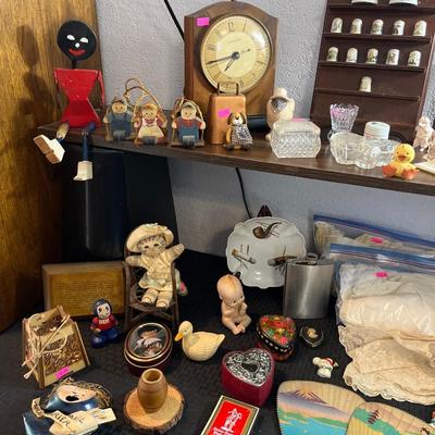Sale Photo Thumbnail #248: Vintage Baby Clothes, Thimbles, Trinket boxes, Clock.