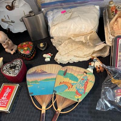 Sale Photo Thumbnail #250: Vintage Baby Clothes, Thimbles, Trinket boxes, Clock.