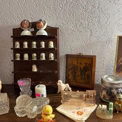 Sale Photo Thumbnail #253: Vintage Baby Clothes, Thimbles, Trinket boxes, Clock.