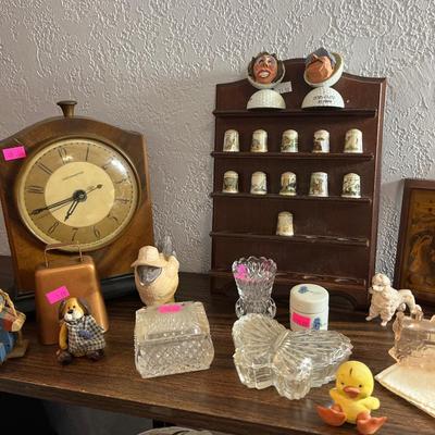 Sale Photo Thumbnail #252: Vintage Baby Clothes, Thimbles, Trinket boxes, Clock.
