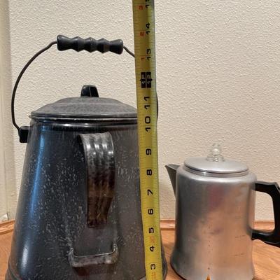 Large vintage kettle and small percolator