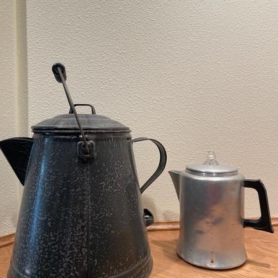 Large vintage kettle and small percolator