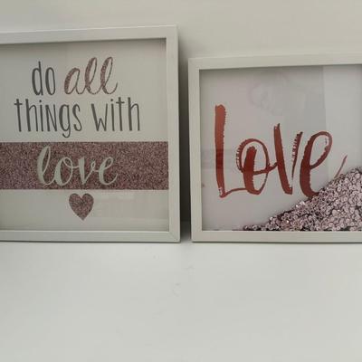 Sale Photo Thumbnail #90: seet of 2 framed art pieces "Love". One has glitter inside the box