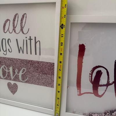 Sale Photo Thumbnail #91: seet of 2 framed art pieces "Love". One has glitter inside the box