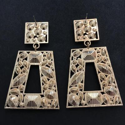Canboer Rhinestone rectangle dangle earrings