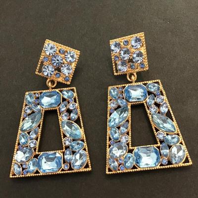 Canboer Rhinestone rectangle dangle earrings
