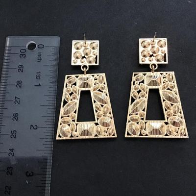 Canboer Rhinestone rectangle dangle earrings