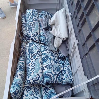 Vinyl storage box with patio cushions