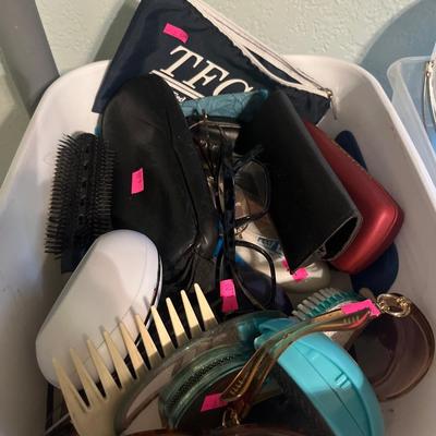 Sale Photo Thumbnail #321: Med supplies, personal hygiene, brushes, curlers, vintage sewing
Shelves, white totes do not sale