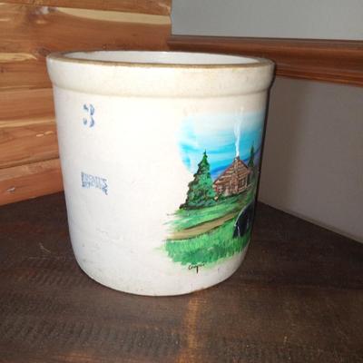 3 gallon Ruckels Crock with bear scene