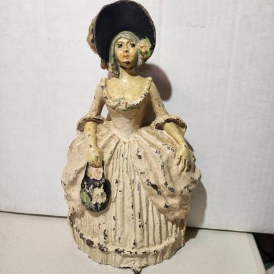 Antique Colonial Woman Heavy Cast Iron Door Stop Bookend PAT PEND