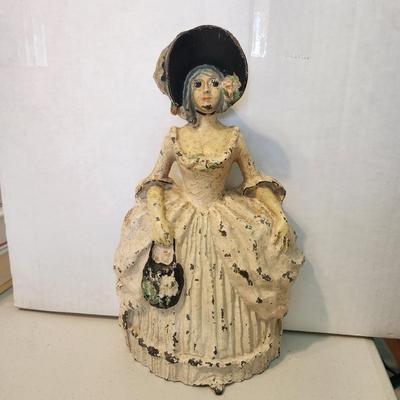 Antique Colonial Woman Heavy Cast Iron Door Stop Bookend PAT PEND