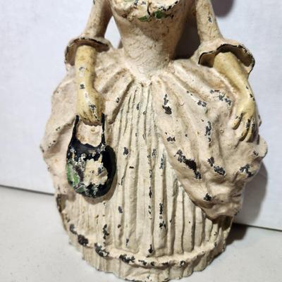 Antique Colonial Woman Heavy Cast Iron Door Stop Bookend PAT PEND