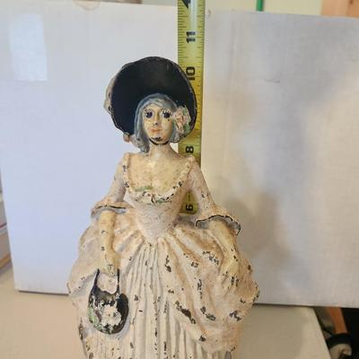 Antique Colonial Woman Heavy Cast Iron Door Stop Bookend PAT PEND